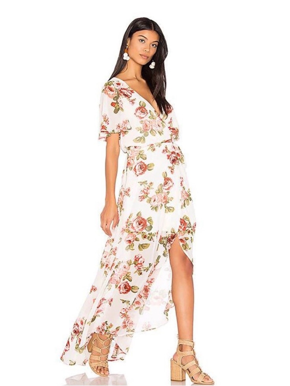 Show Me Your MuMu MARIANNE White Floral V-Neck High-Low Maxi Dress SZ SMALL
